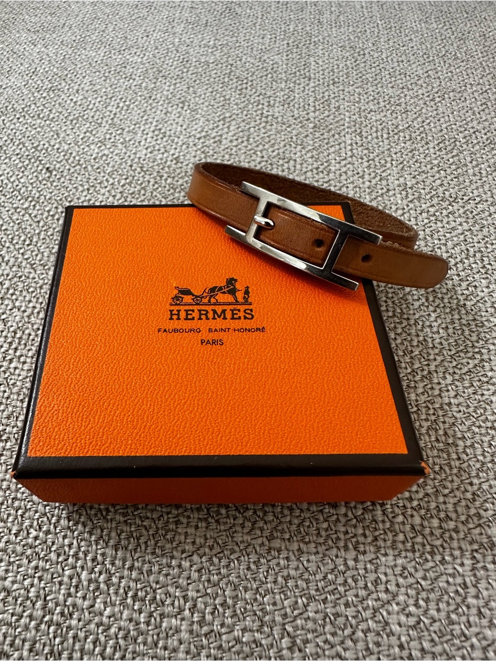 Authentic Hermès Brown Leather Strap with Embossed Logo